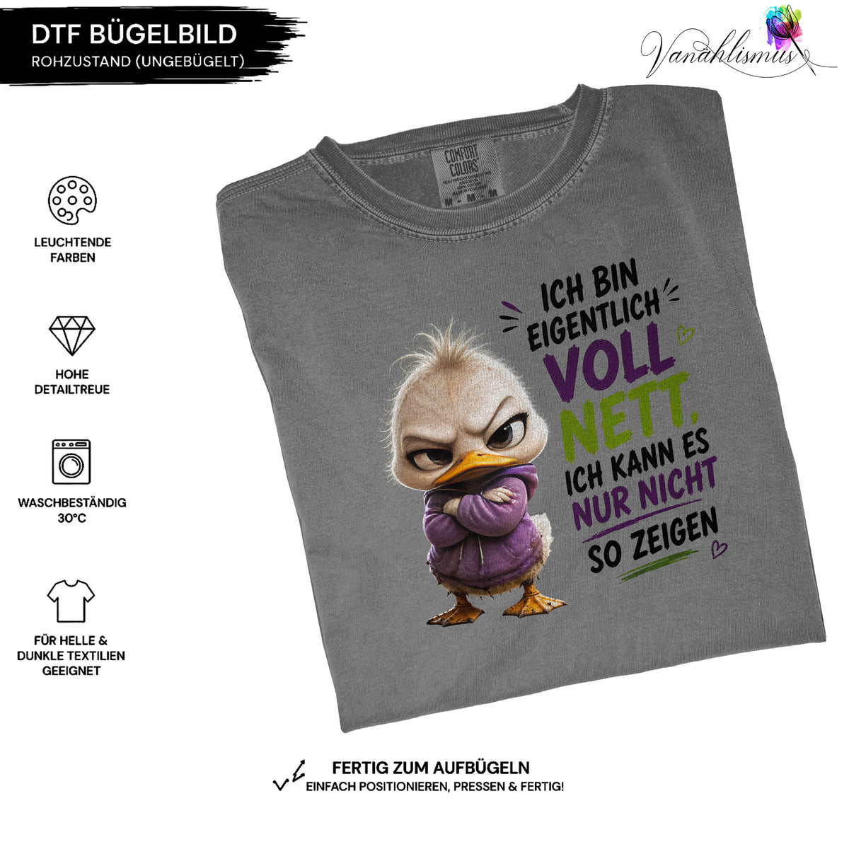Bügelbild ich bin eigentlich voll nett schwarze Schrift
