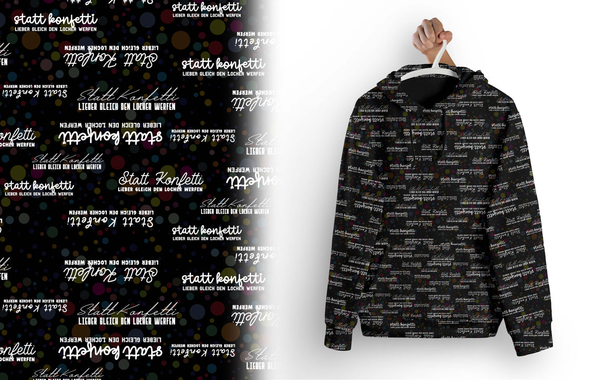 0,5m Bio Jersey kombi "Statt konfetti schwarz weiß"
