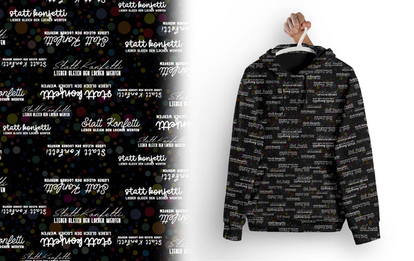 0,5m Bio Jersey kombi "Statt konfetti schwarz weiß"