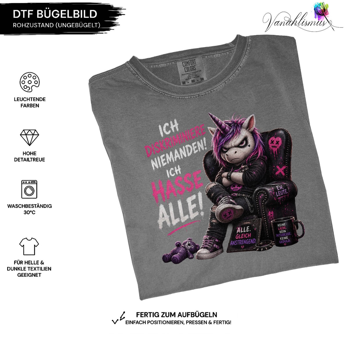 Bügelbild „ich hasse alle “ weiße Schrift