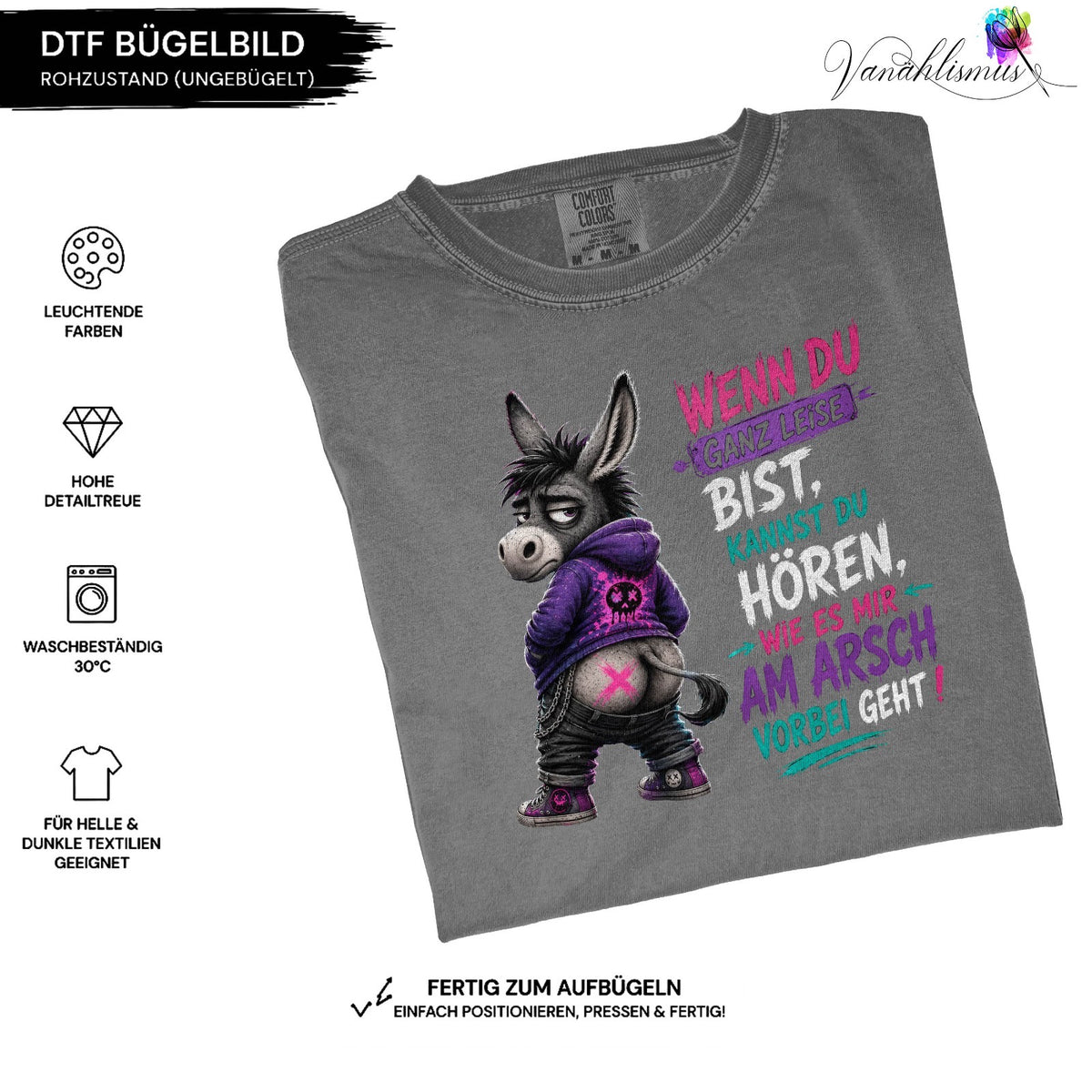 Bügelbild „am Arsch vorbei“ weiße Schrift