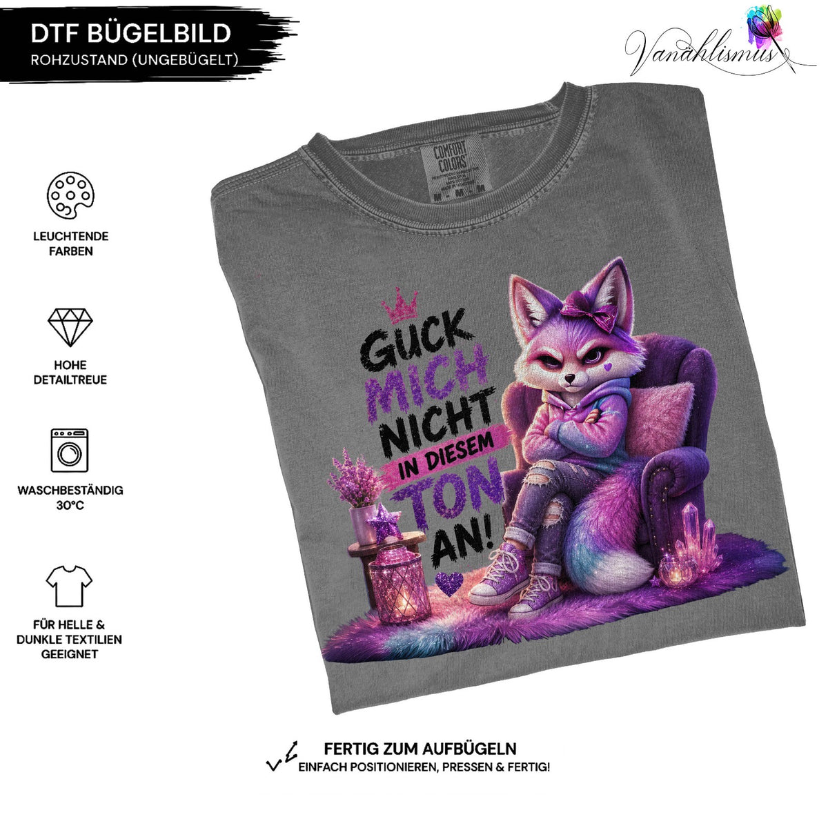Bügelbild guck mich nicht in diesem Ton an bunt schwarz