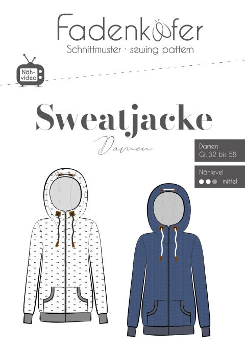 Papierschnittmuster Sweatjacke Fadenkäfer 32 bis 58