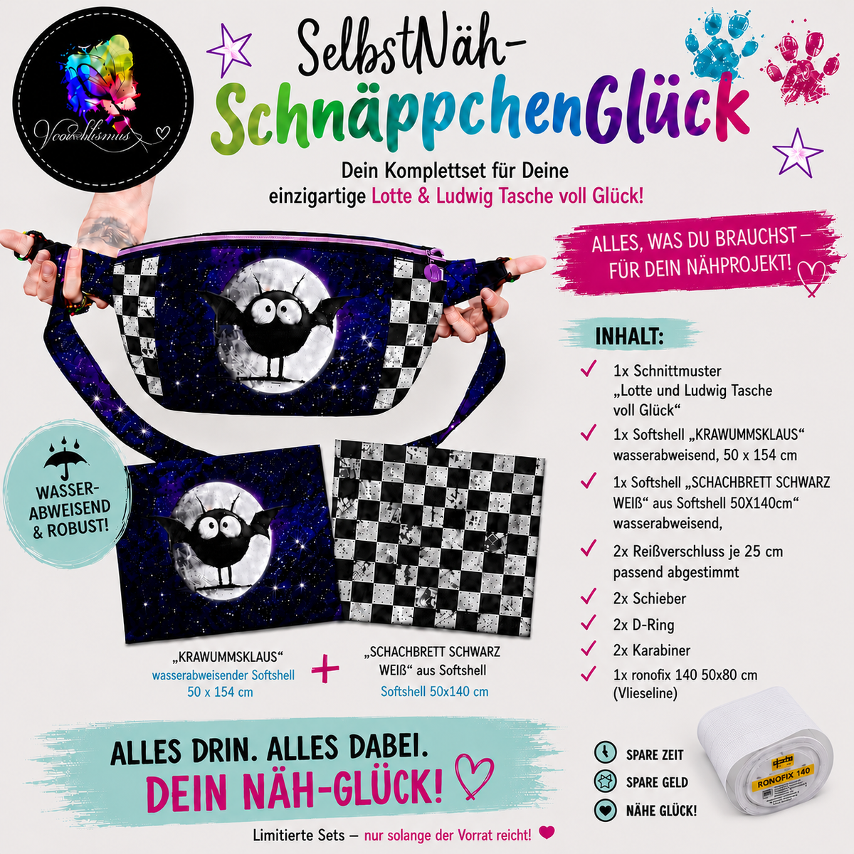 SelbstNäh-SchnäppchenGlück Tasche voll Glück Krawummsklaus Schachbrett