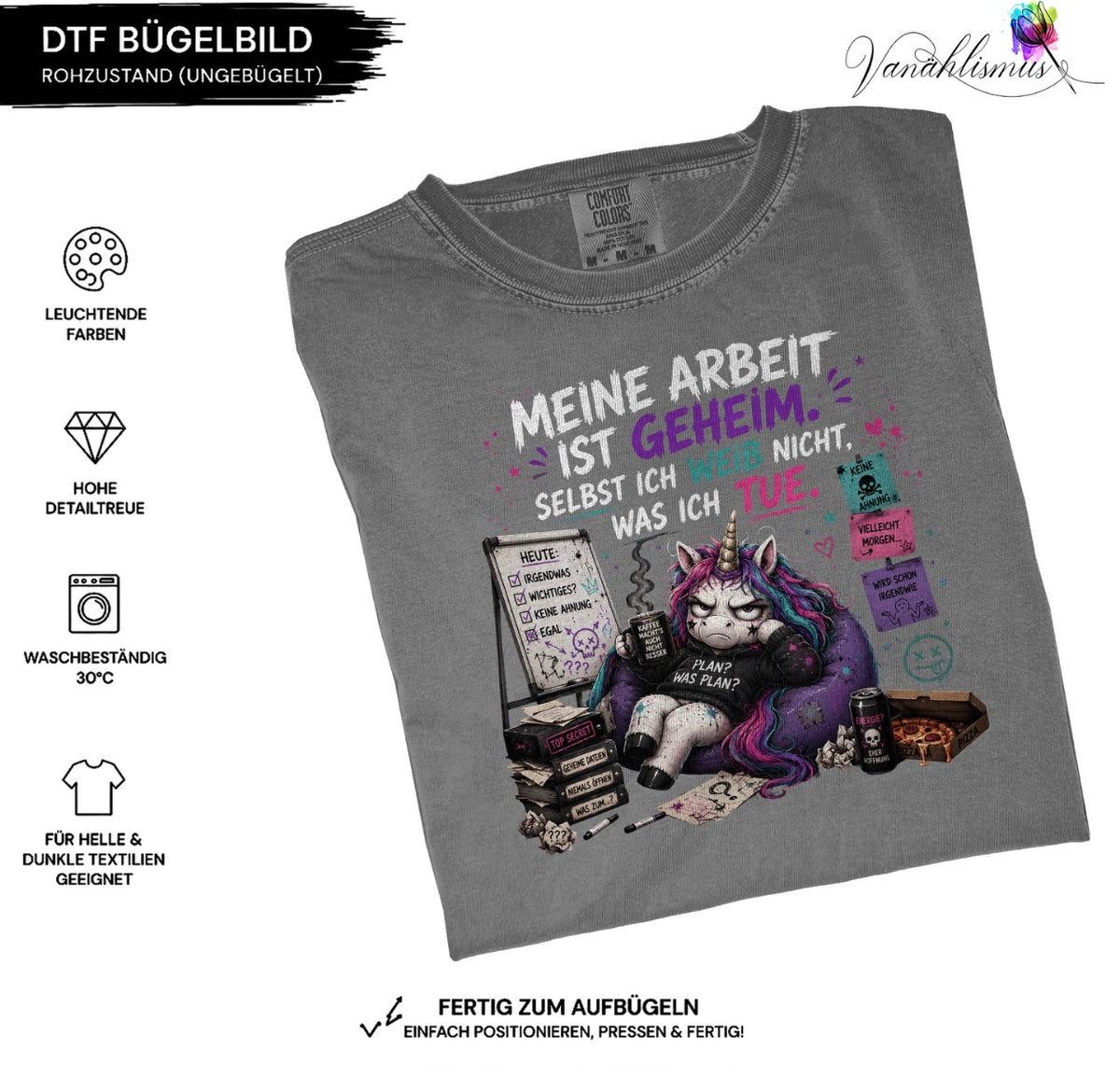 Bügelbild meine Arbeit ist geheim