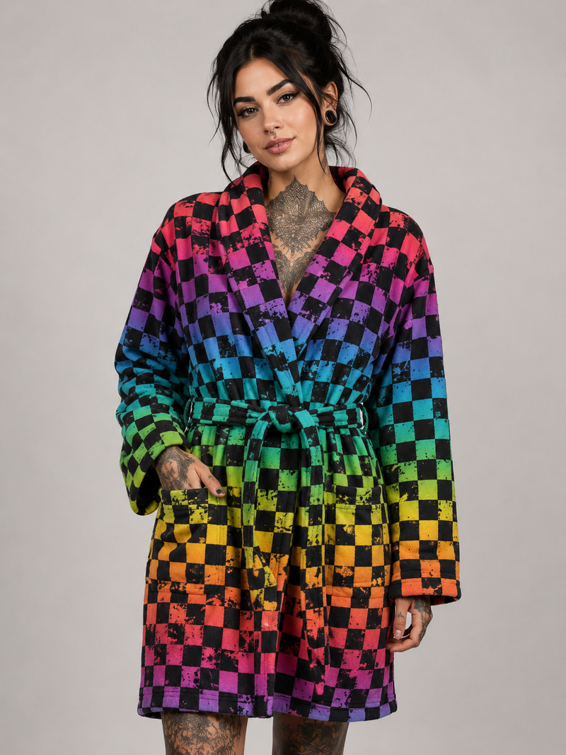 SelbstNäh-SchnäppchenGlück Schachbrett Rainbow Bademantel Größe 32 bis 50