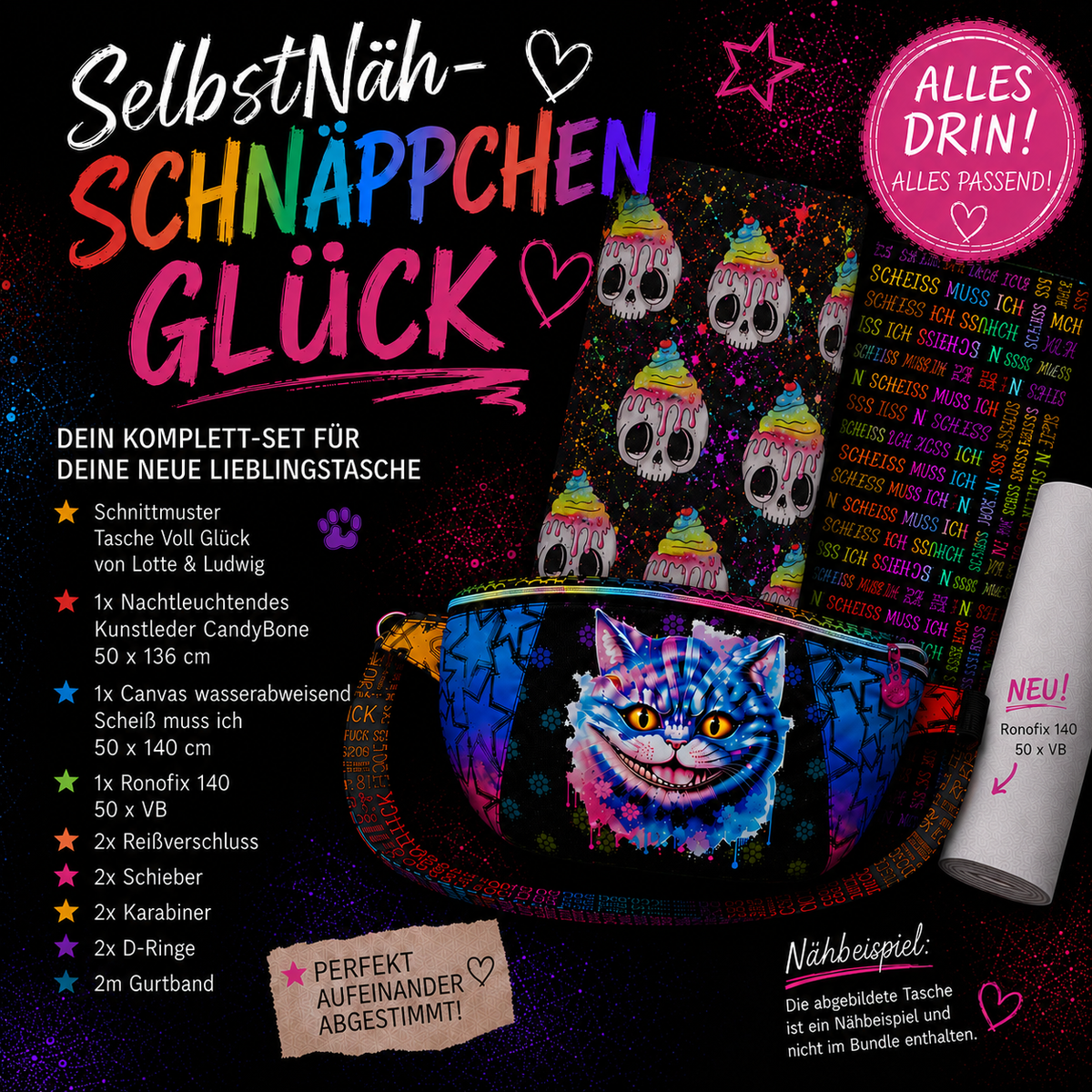 SelbstNäh-SchnäppchenGlück Tasche voll Glück Candy Bone nachtleuchtend