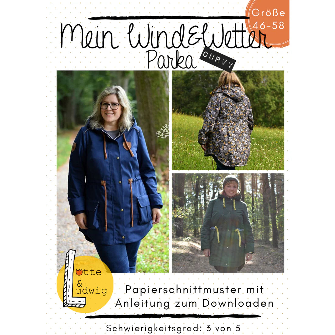 Papierschnittmuster Wind und Wetter Parka 46 bis 58 Lotte und Ludwig