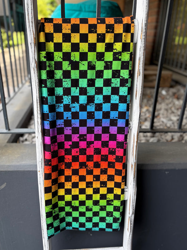 0,5m Bündchen "Schachbrett rainbow"