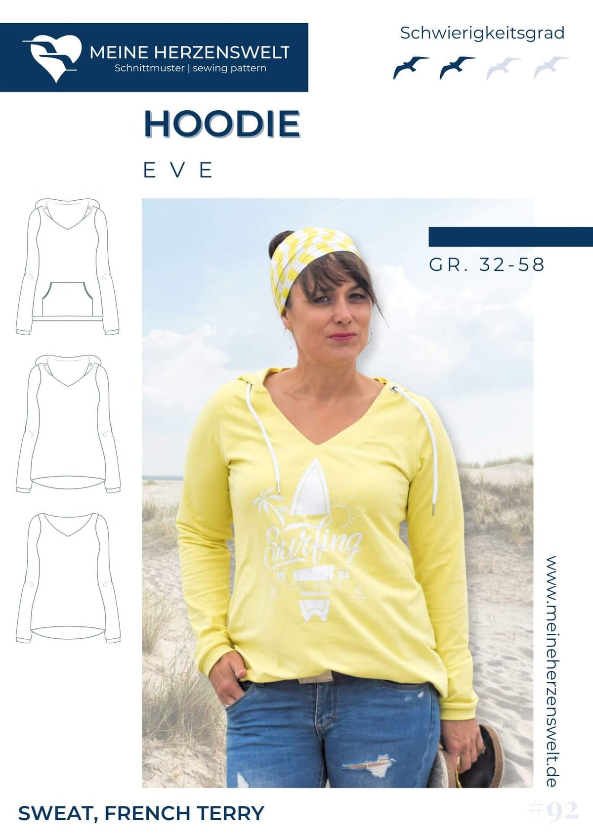 Hoodie mit V-Ausschnittt für Damen – Schnittmuster – Eve Meine Herzenswelt