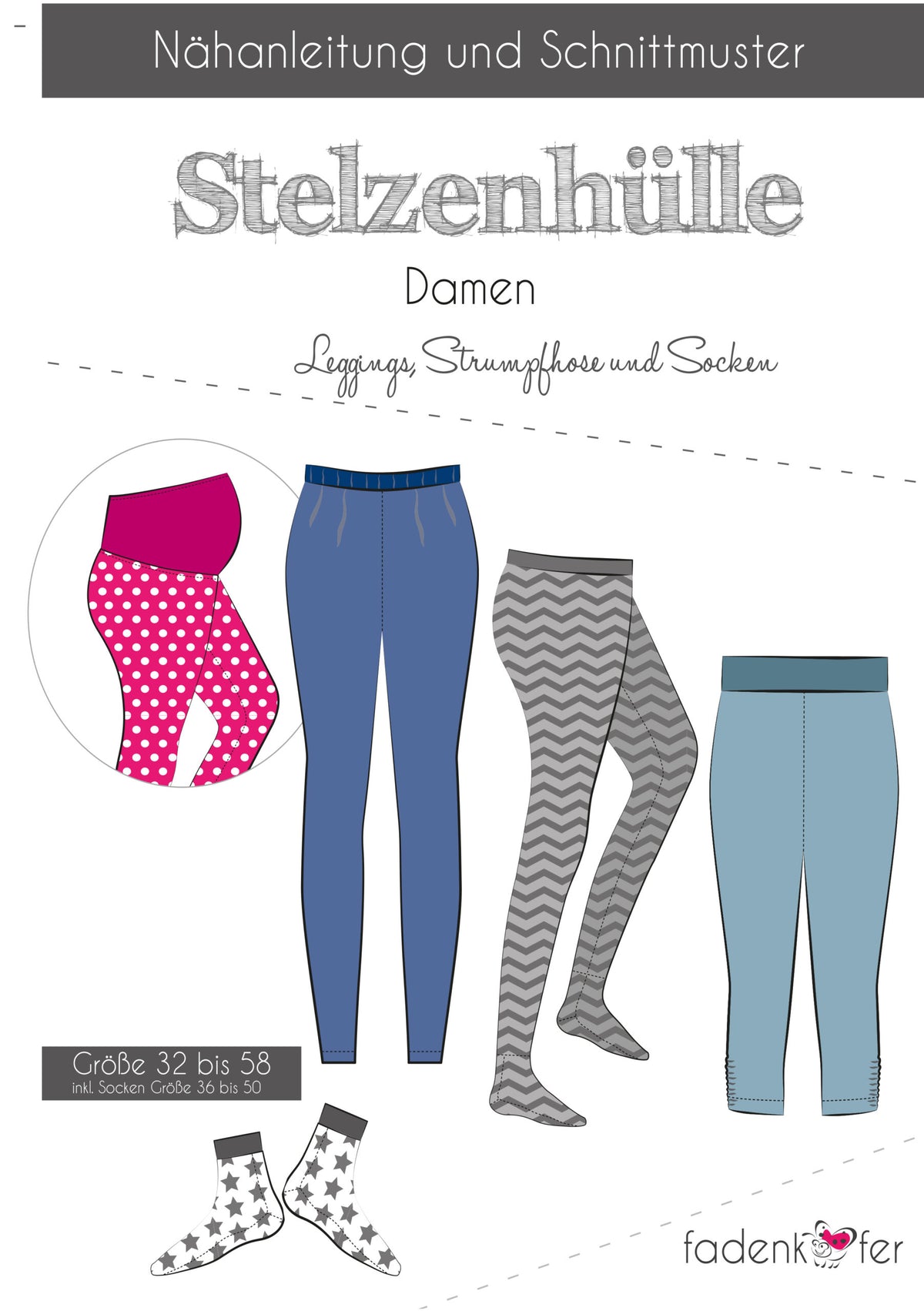 Papierschnittmuster Stelzenhüllen Fadenkäfer 32 bis 58