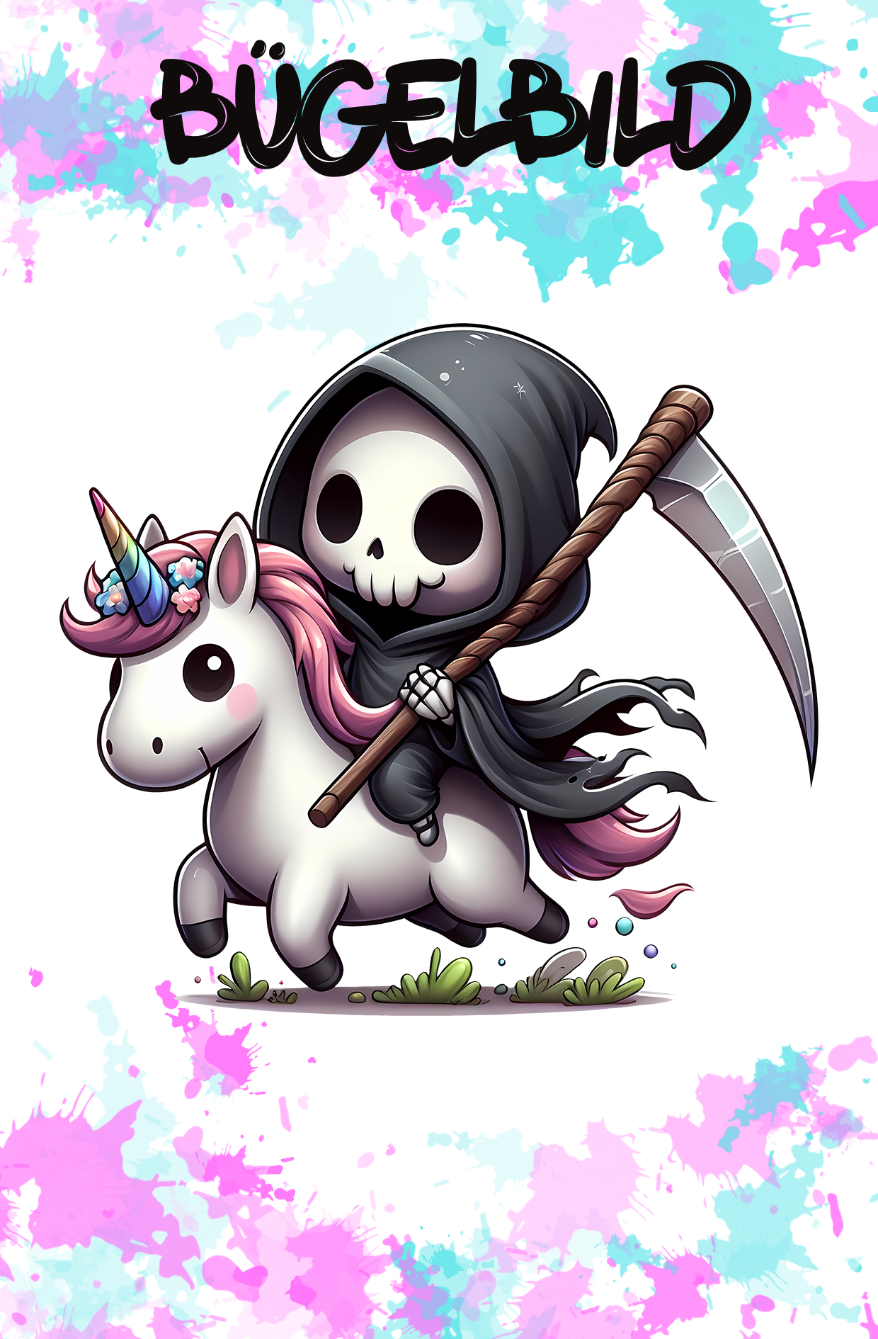 sensenmann mit Einhorn und sense
