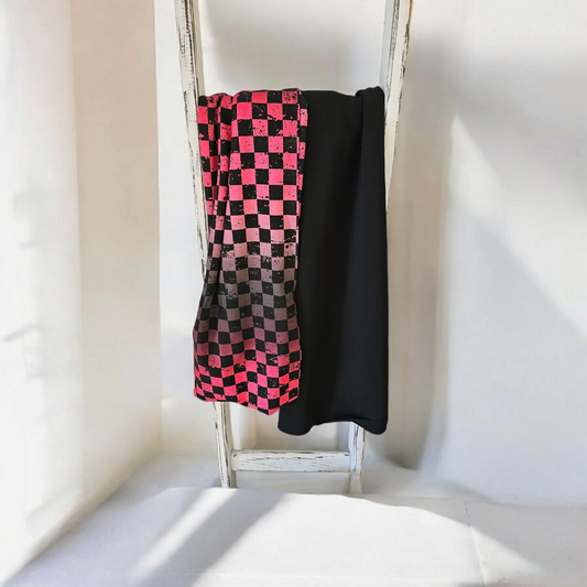 Selbstnäh-Schnäppchen-Glück Cardigan Schachbrett grau rot Verlauf