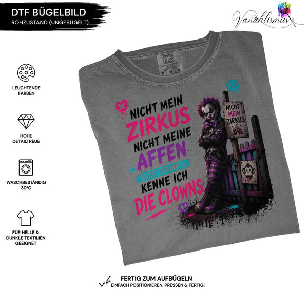 Bügelbild nicht mein Zirkus schwarz bunt