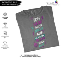 Bügelbild ich reg mich nicht auf Schrift bunt weiß