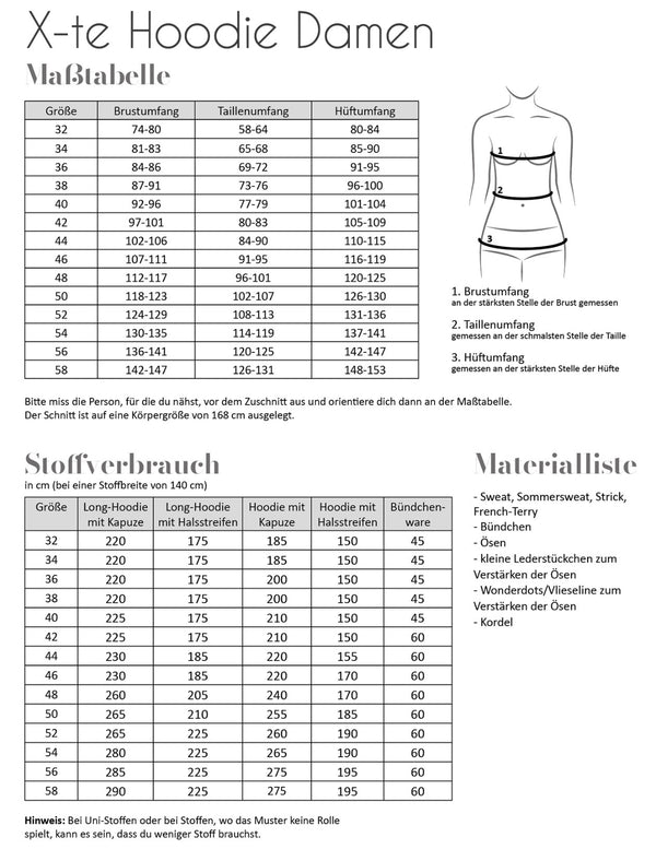 Papierschnittmuster X-te Hoodie Fadenkäfer 32 bis 58 – zweites Bild