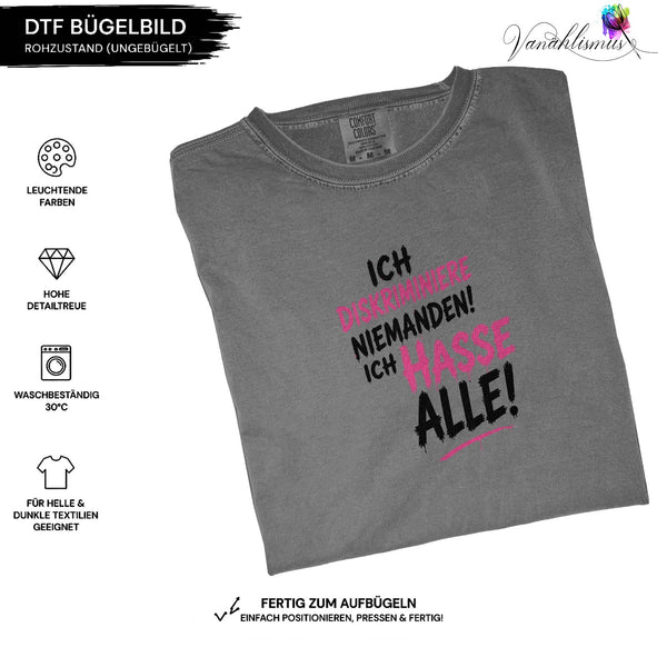 Bügelbild „ich hasse alle Schrift“ schwarze Schrift