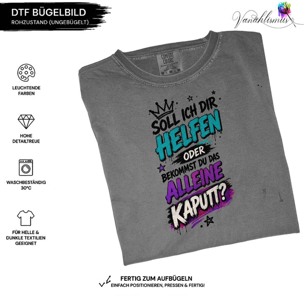 Bügelbild „kaputt Schrift“ Schwarze Schrift