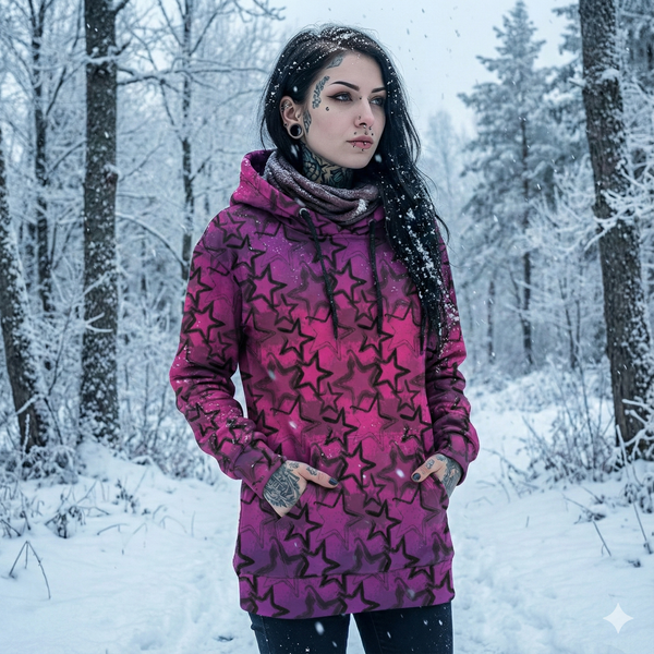 0,5m KuschelSweat Grungestars lila pink