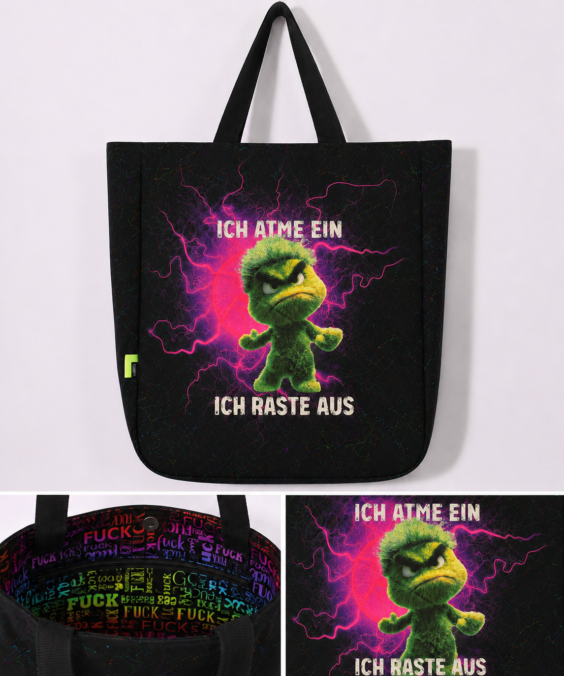 SelbstNäh-SchnäppchenGlück Tascheich atme ein ich raste aus pink