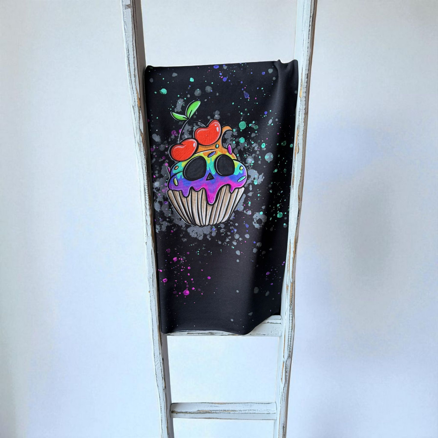 0,75 cm Bio French Terry Panel Skully Cupcake Tintenrebell