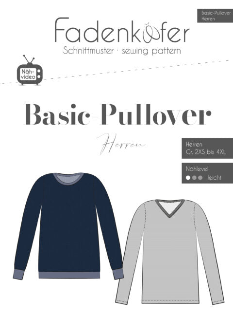 Papierschnittmuster Basic Pullover Herren Fadenkäfer 2xs bis 4xl