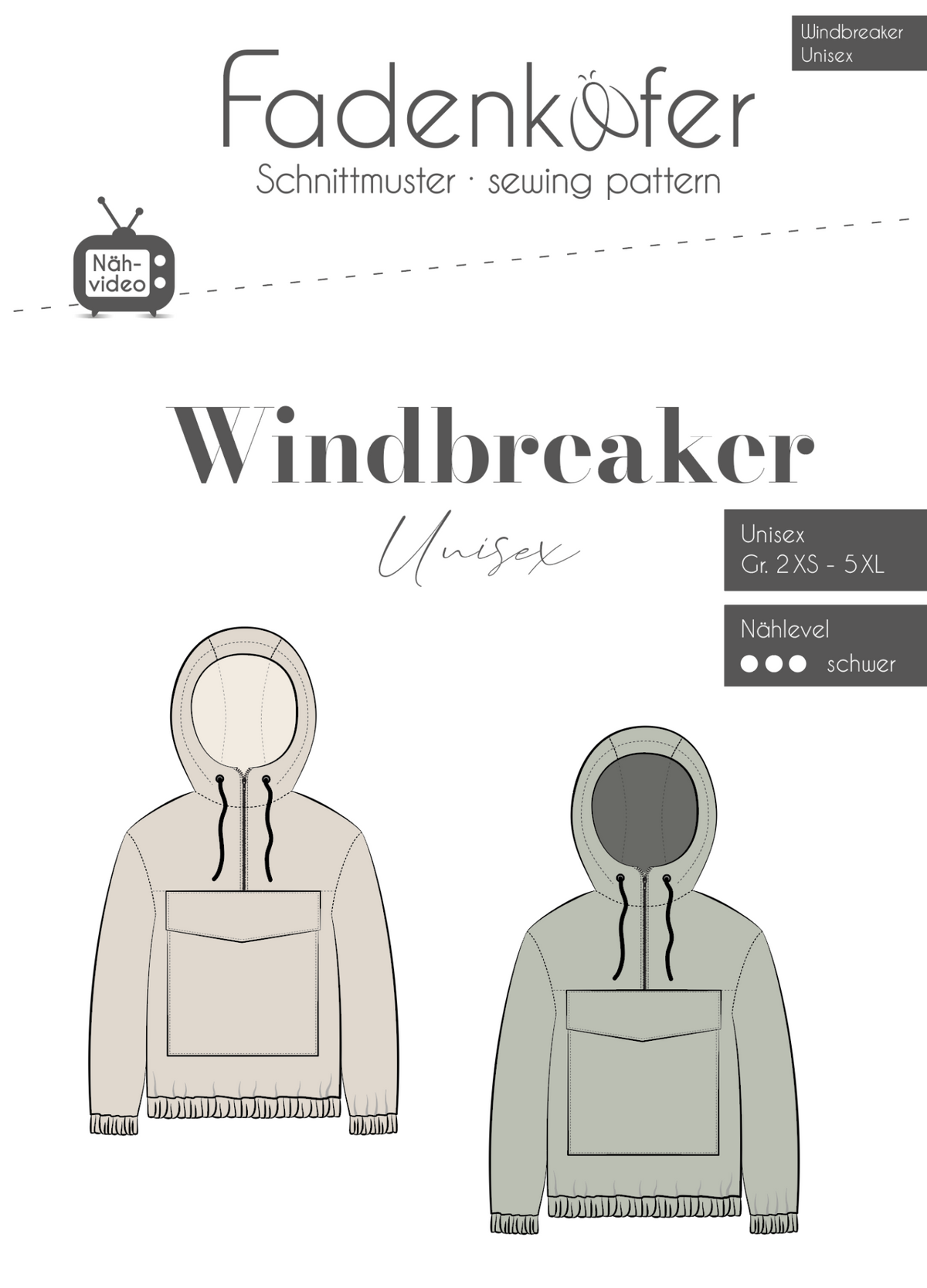 Papierschnittmuster Windbreaker Fadenkäfer 2xs bis 5xl