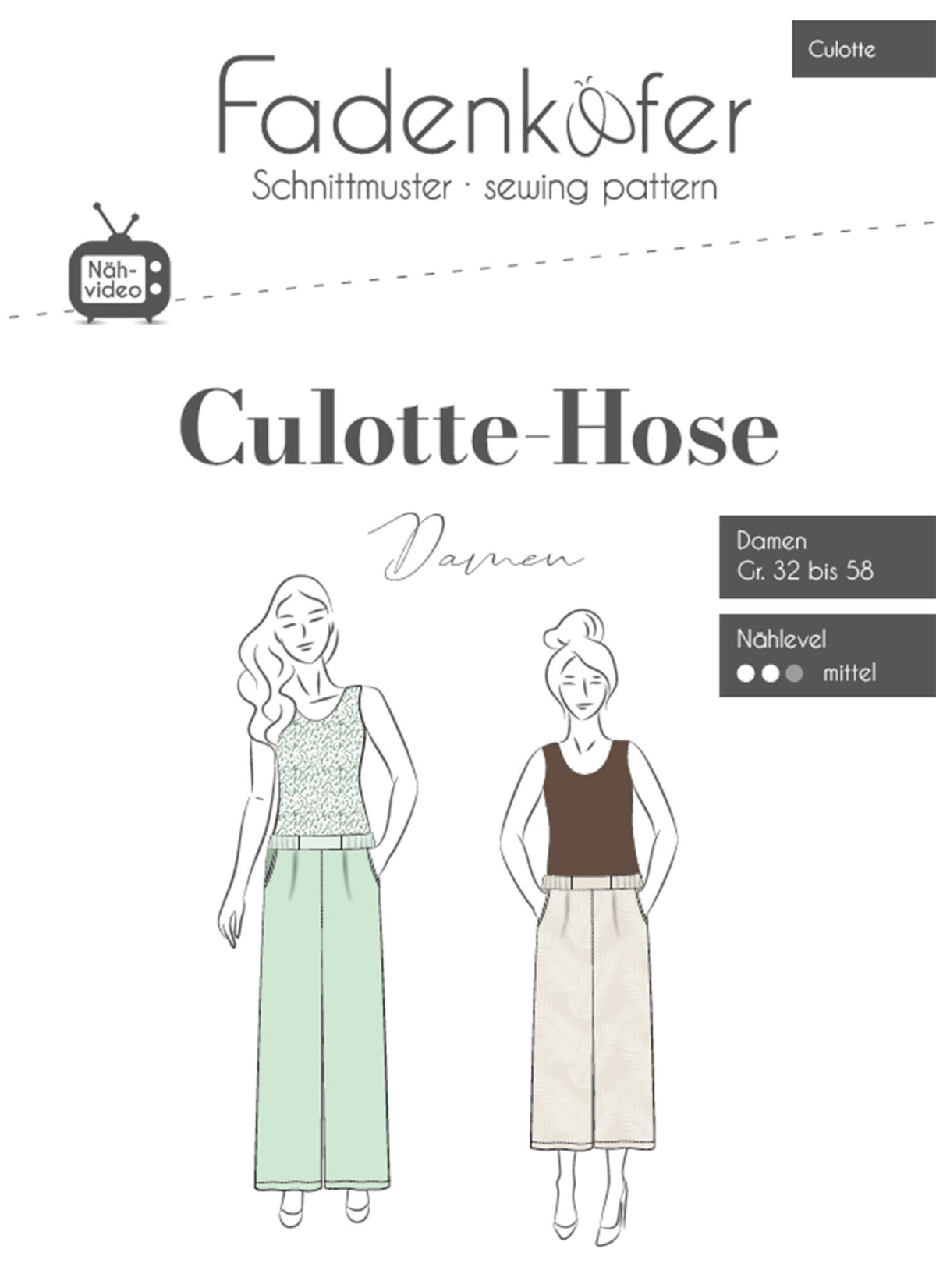 Papierschnittmuster Culotte Fadenkäfer 32 bis 58