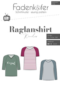 Papierschnittmuster Raglanshirt Kinder Fadenkäfer 74 bis 164
