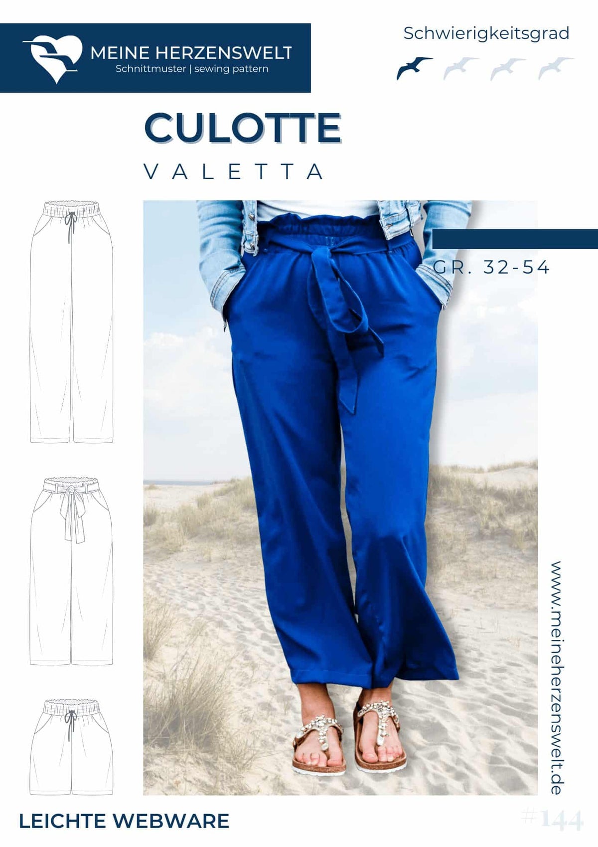 Papierschnittmuster Culotte von Meine Herzenswelt Gr.32 bis 54