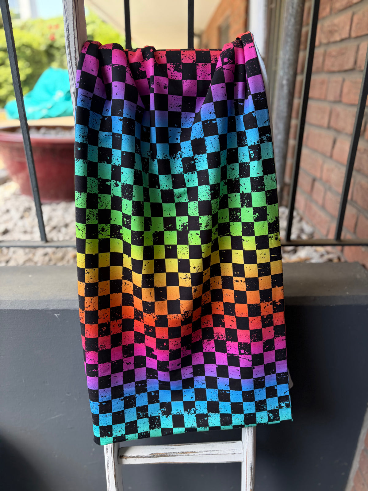 0,5m  Sommersweat Schachbrett Rainbow Meterware