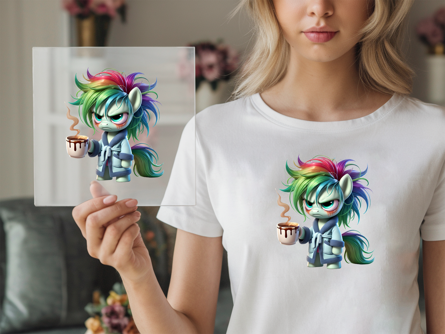 Bügelbild Kaffee Einhorn