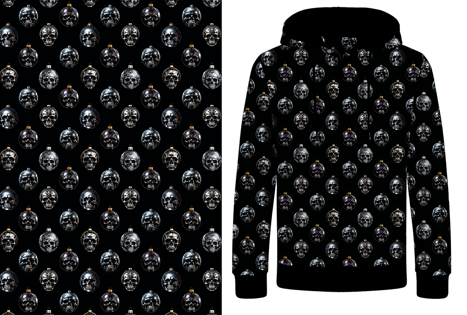 0,5m Bio French Terry  "Black Frost SKullballs"