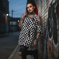 0,5m Sommersweat Grunge Schachbrett schwarz weiß