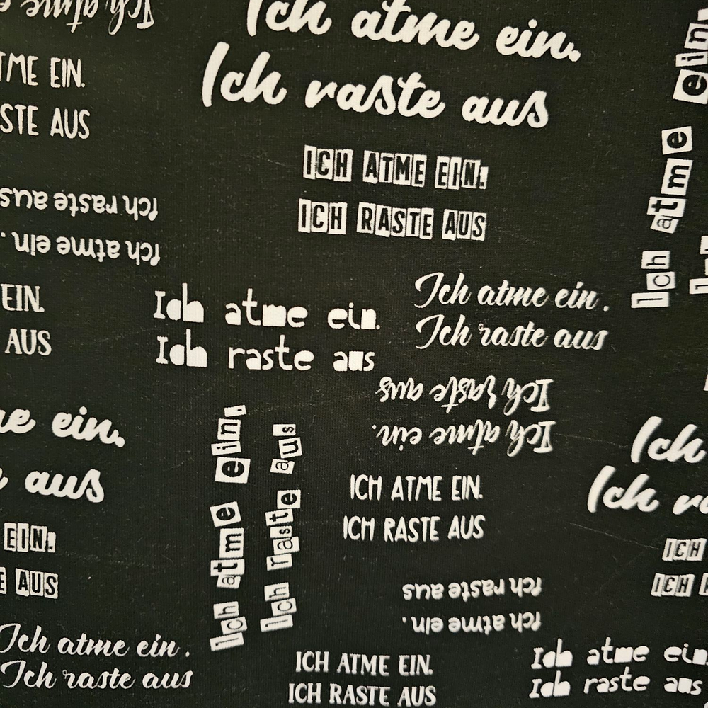 0,5m Bio-French Terry Sweat Ich atme ein ich raste aus schwarz weiß