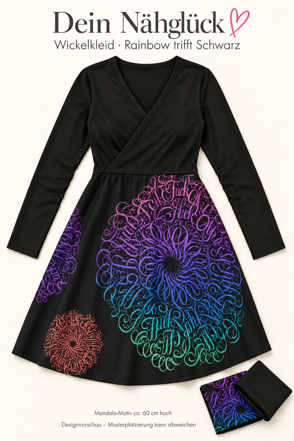 Nähpaket SelbstNäh-SchnäppchenGlück Wickelkleid Fuck off Mandala Größe 32-58
